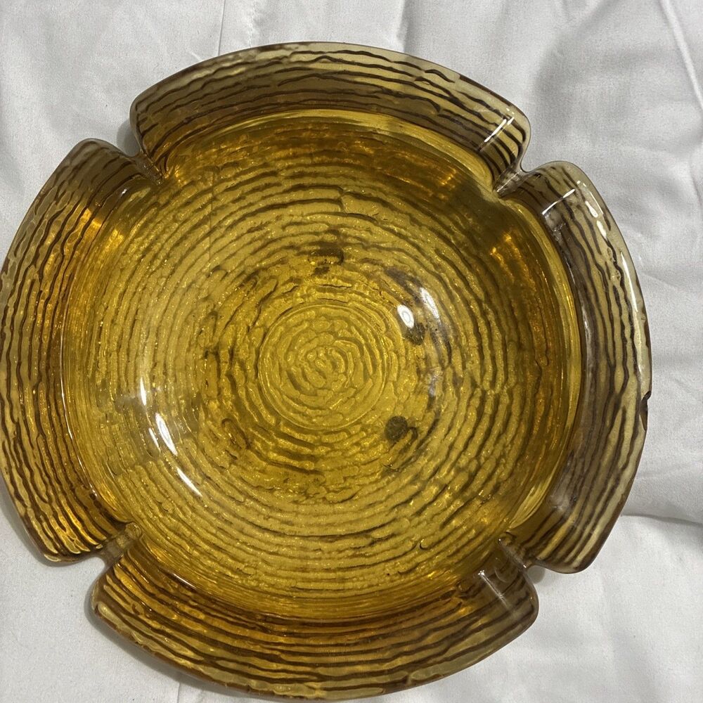Vintage 70's Medium Size Anchor Hocking Soreno Amber Glass Ripple Ash Tray